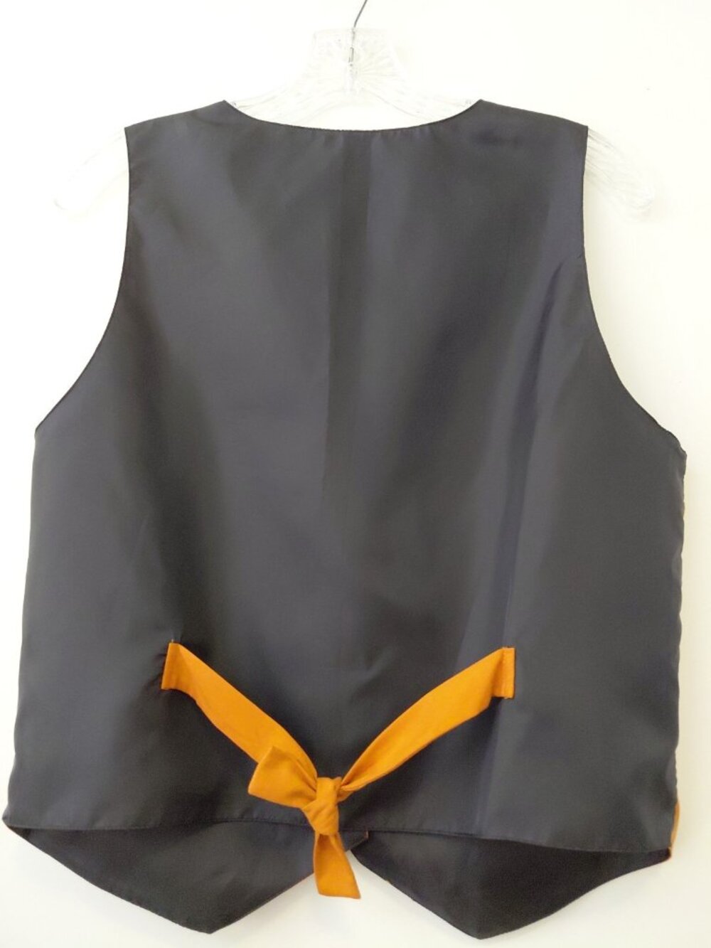 Vintage Halloween Vest Black Cat & Jack-O-Lantern Silk Nylon Orange Black Medium - Picture 5 of 6